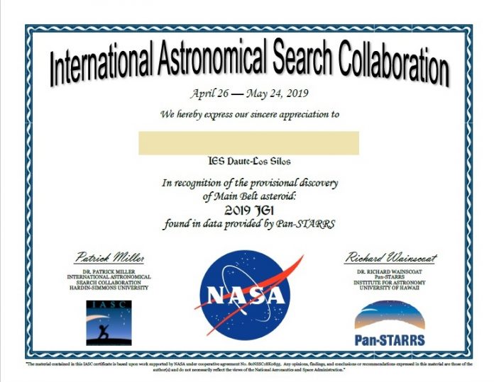 Diploma IES Daute Los Silos asteroide